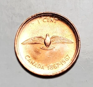 1967 Canada Cent Queen Elizabeth II Canadian Rock Dove Centennial Penny #C5259 - Picture 1 of 2