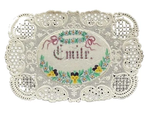CANIVET IMAGE PIEUSE XIX ème pour 'ÉMILE ' en dentelle décor fleurs et rubans - Picture 1 of 4