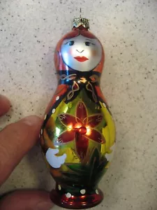 Vintage Hand Painted Nesting Doll Glass Christmas Ornament 4.5"T - Picture 1 of 3
