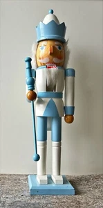 Nussknacker Holzfigur 50cm blau weiß bemalt nordische Weihnachtsdeko - Bild 1 von 6