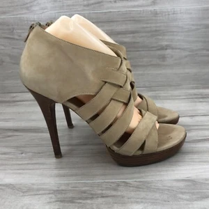 Stuart Weitzman Heels Women's 9.5 Nude Suede Woven Strappy Zip Shoes - Picture 1 of 12