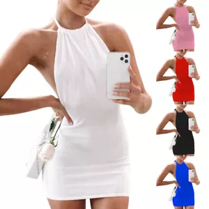 Ladies Sexy Backless Halter Neck Bodycon Mini Dress Evening Party Club Costume ¬ - Picture 1 of 19
