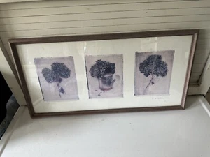 Vintage Triptych 3 Framed Lithograph Prints Hydrangea Artist Signed A Melion - Picture 1 of 8