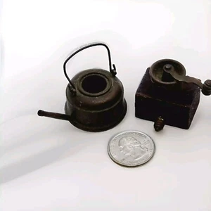 Miniature Vintage Dollhouse  cast iron Tea Kettle (3.5OZ) & Coffee Mill 1 Oz - Picture 1 of 12