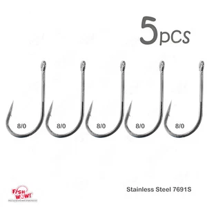 5pcs 8/0 Fishing 7691S Stainless Steel Hooks Tuna Dorado Wahoo Marlin Fish WOW!® - Picture 1 of 7