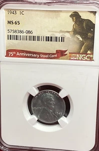 1943 1C Lincoln 75th Anniversary Steel Cent NGC MS65 Label - Picture 1 of 4