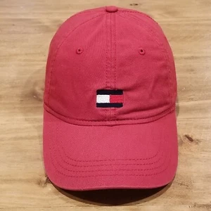 Tommy Hilfiger Hat Cap Strap Back Brown Red Cotton Dad Adjustable Flag Logo - Picture 1 of 10