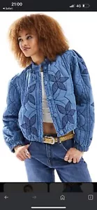 Free People Quinn Quilted Crop Jacket Denim Blue XS X-Small BNWT NWT NEW $198 - Picture 1 of 15