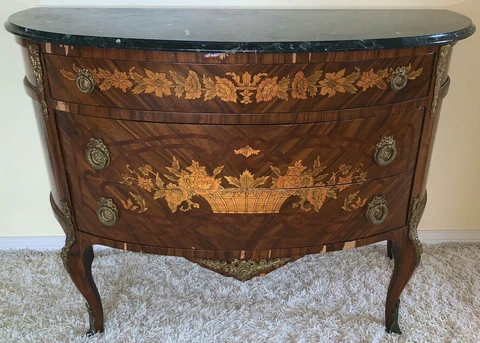 PAIR OF ANTIQUE XV FRENCH FLORAL INLAID BRONZE MOUNT MARBLE TOP COMMODE DRESSER Cover