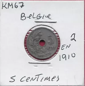 BELGIUM 5 CENTIMES 1910 BELGIE,RULER ALBERT I,THE ROYAL MONOGRAM OF KING ALBERT - Picture 1 of 2
