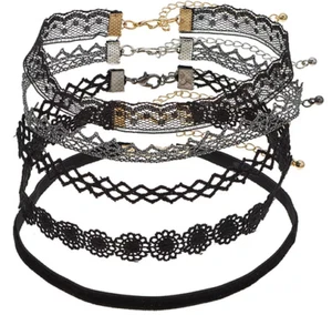 Elephant Cross Charm Pendant Lace Tattoo Silver Gold Tone Choker Necklace Set - Picture 1 of 6