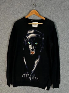 Stussy Jumper Mens Small Black Animal Print Long Sleeve Pullover Sweater Logo - Picture 1 of 15