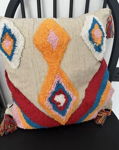 Colorful Boho Bright Tufted Cushion Cover Statement Ibiza Tassels square 40cm - Picture 1 of 5