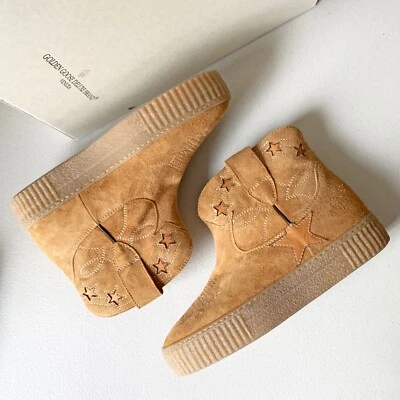 $890 Golden Goose Sneak Slow Star Motif Parche Vaquero Gamuza Botines Tostado Camel Foto 1 de 4