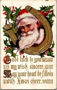 Postal de colección Navidad Santa Claus oro herradura acebo KO1 - Imagen 1 de 2