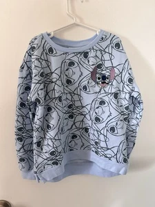 Disney Light Blue Stitch Embroidered Sweatshirt Kids Size 7/8 - Picture 1 of 9
