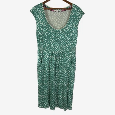 Vestido Boden Verde Geométrico Margot Talla 10 Alto 10L Manga Corta Bolsillos Modal Foto 1 de 4