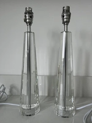 2x Laura Ashley Clear Blake Cut Glass Crystal Obelisk Table Lamp Base Pair 37cms - Image 1 of 4