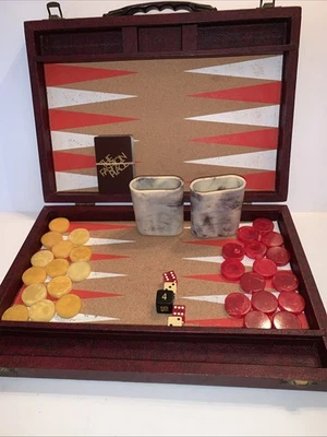 Vintage Bakelite Cardinal Backgammon Set Swirl Marbled Red Butterscotch Chips - Image 1 of 4