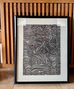 Vintage Hypnotic Op Art Abstract Monochrome Figur Original B&W Pen Tusche Zeichnung - Bild 1 von 5