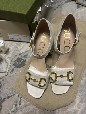 Gucci Women’s Horsebit leather Sandals Nappa Charlotte Mystic White 41/US 11 - Image 1 of 4