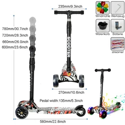 LED Leuchtenden Räder Kinderroller Faltbarer Kinder Roller Scooter Tretroller - Bild 1 von 4