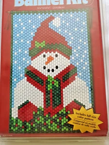 The Beadery "Holiday Snowman" Beaded Banner Kit Finished Size 9 3/4" x 14 3/4" - Picture 1 of 3