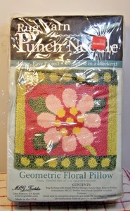 Geometric Floral Pillow Rug Yarn Punch Needle Kit 12" Square NIB ~ EASY Project! - Picture 1 of 2