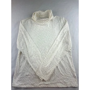 Talbots Petite Womens Cream Gold Dot Turtleneck Long Sleeve Top LP - Picture 1 of 7