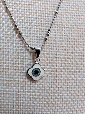 Colar pingente ponto azul escuro 925 Evil Eye S 16 polegadas corte bola mesmo ambos os lados - Imagem 1 de 4