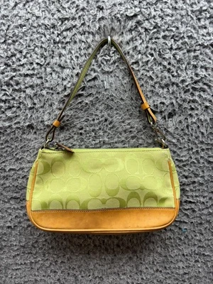 Coach Demi Signature Jacquard Canvas Leather Hand Bag Lime Green #H04J-6094 - Image 1 of 4