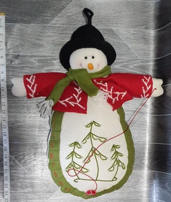 Hanging Snowman Advent Calendar Plush Beaded Christmas Countdown 23" x 18" ish - Image 1 of 4