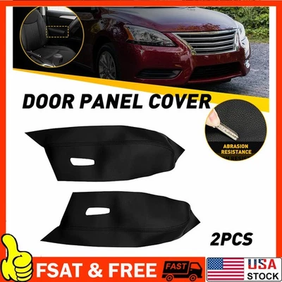 Leather Armrest Door Panel Cover Black Left Right For 2013-2019 Nissan Sentra B - Image 1 of 4