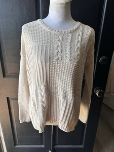 Abercrombie Fitch Fisherman Sweater Cozy Preppy Cable Ivory Cotton Knit Womens S - Picture 1 of 9