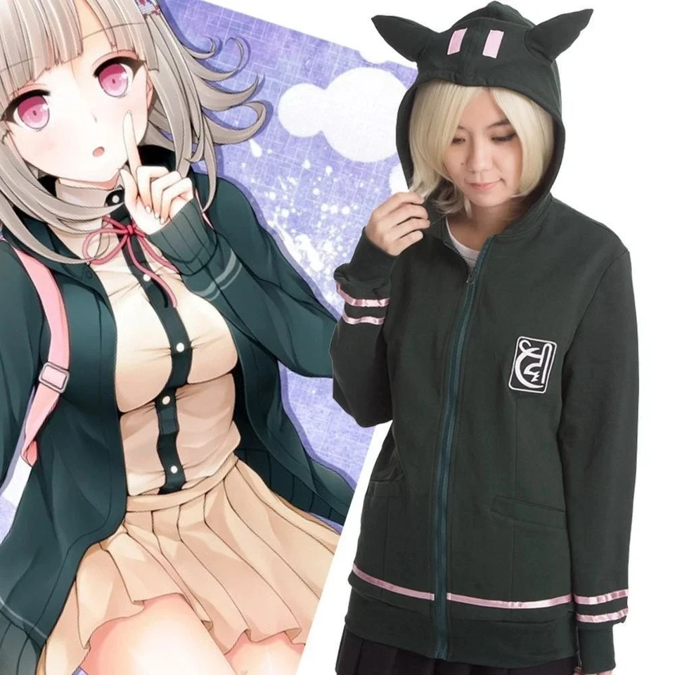 全新 动漫 Dangan Ronpa Chiaki Nanami Cosplay 猫 连帽运动衫夹克外套 — 第 1/3 张图片