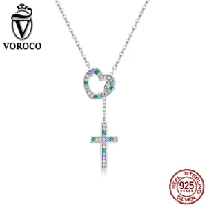 Real 925 Sterling Silver Love cross Necklace For Fashion For Women Girls VOROCO - Picture 1 of 12