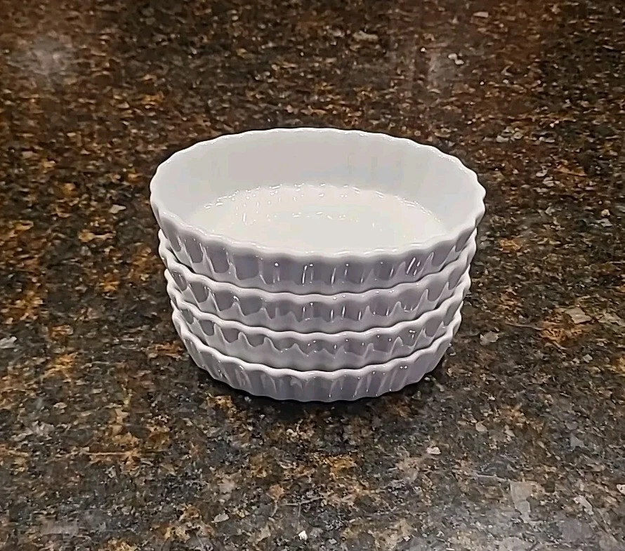 SET OF 4 Crate & Barrel Oval Crème Brûlée Ramekins 5 1/8” x 3 3/8” x 1 1/8” - Image 1 of 4