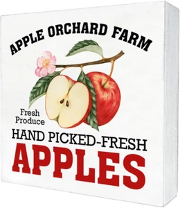 Apple Wood Sign Apples Decorative Sign for Home Kitchen Desk Shelf 5X5 Inches - Picture 1 of 6