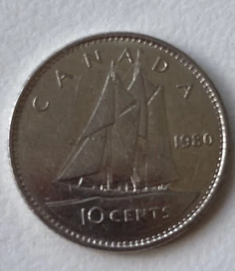 1980 Canada Ten Cent Coin Dime Canadian Exact Coin Tall Ship Elizabeth II - Picture 1 of 2