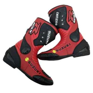 SUZUKI GSXR Racing Motorbike Leather Boots Mens Motorcycle Leather Riding Boots - Picture 1 of 3