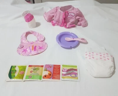 Baby Alive Soft Face 2006 Magnetic Spoon Dish Sippy Cup Diapers Food Dress Bib  - Image 1 of 4