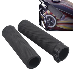 Black 1" Motorbike Throttle Handle Bar Hand Grips For Harley Touring Road Glide - Picture 1 of 18