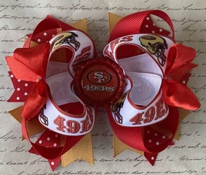 San Francisco 49ers Football Stacked Layered Red Handmade Hair Bow Bling - Picture 1 of 1