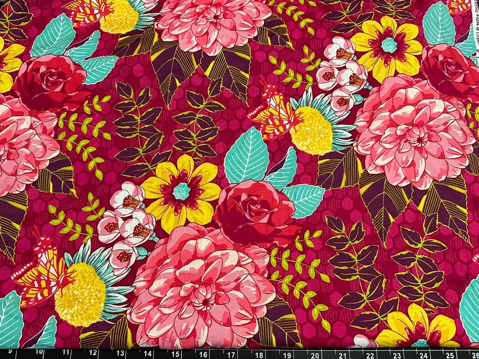 Fat Quarter 18"x21" Spring Flowers Garden Bouquet Floral Emmas FABRIC COTTON - Image 1 of 1