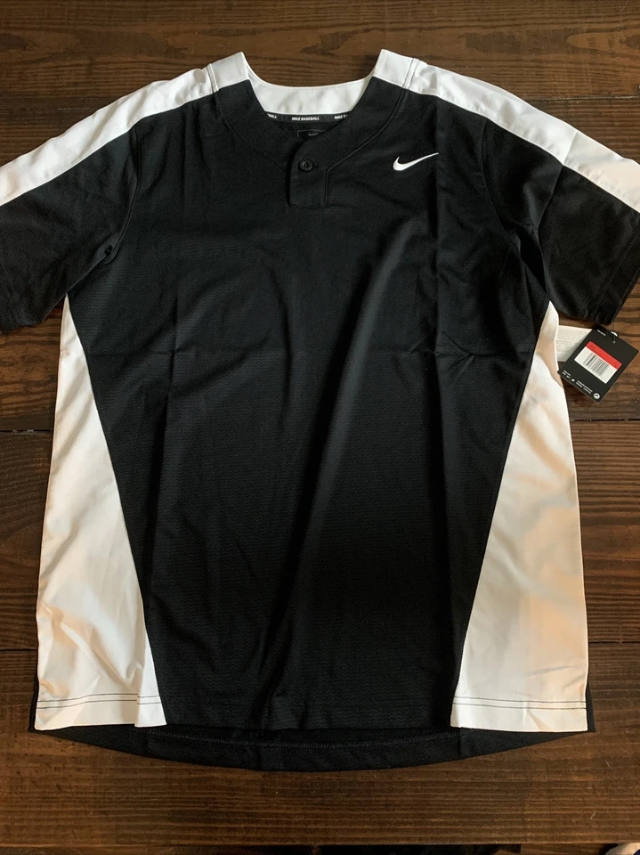 Nike Team Baseball Practice One Button Henley Men's Large Black White Bq5399-012