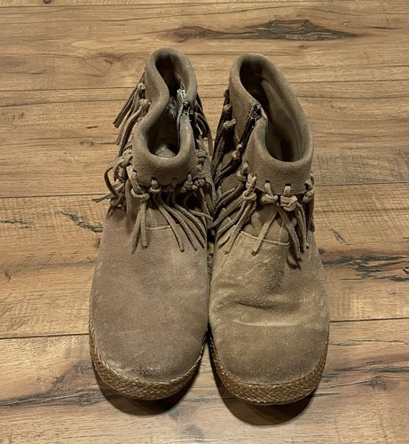 Stivaletti mocassino UGG Shenandoah frange marrone scamosciato zip boho UGGS taglia 7