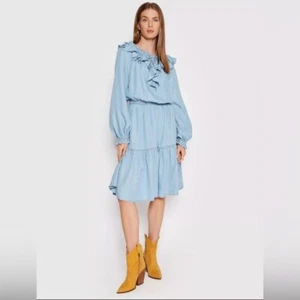 LAUREN RALPH LAUREN Rüschen Langarm Chambray Prärie Kleid Western Größe 6 - Bild 1 von 10