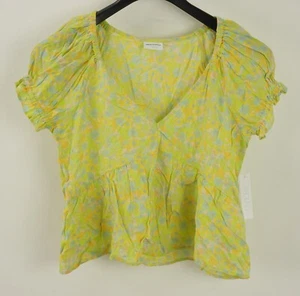 New ABOUND Women's Size S Green Floral Rayon Tiered Puff Sleeve V-Neck Crop Top - Picture 1 of 8