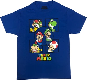 Super Mario Brothers Game Characters Men's Short Sleeve T-Shirt Blue - Picture 1 of 2