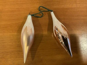 2 Vintage Tear Drop/icicle Pinkish/gold With Sparkles Glass Ornaments - Picture 1 of 2